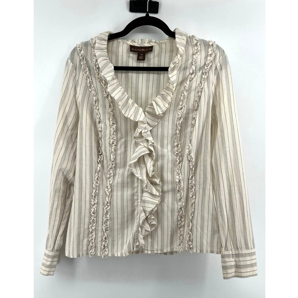 Bandolino Women's Striped Ruffle Front Shirt Size 10 Western Boho Y2K